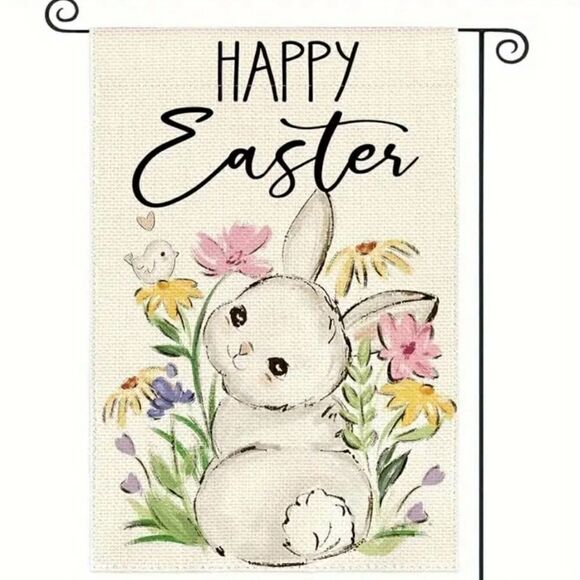 Happy Easter Farmhouse Garden Flag 12x18 Inch Bunny Double Sided Home Decor New - Picture 1 of 2